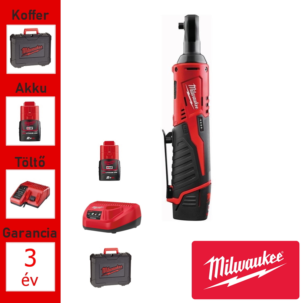 Milwaukee 12V racsnis csavarkulcs 3/8" + akku, töltő, táska